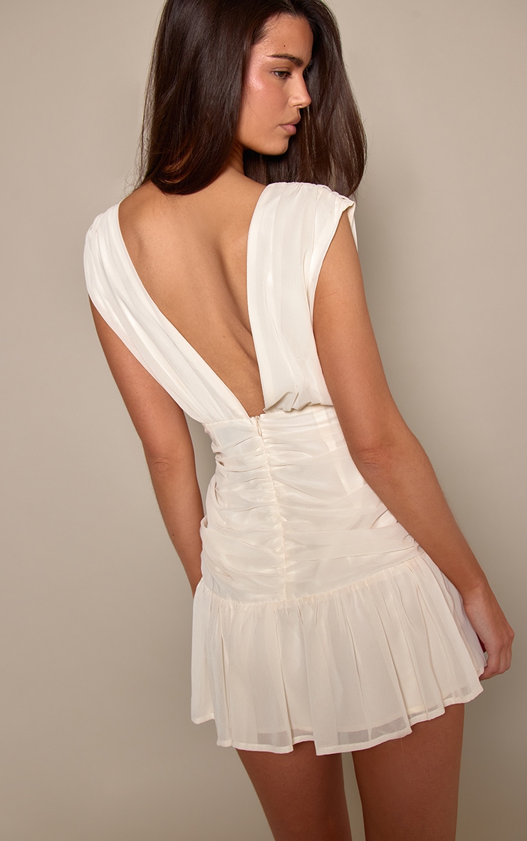 Cream Chiffon V Neck Ruffle Shift Dress image 2