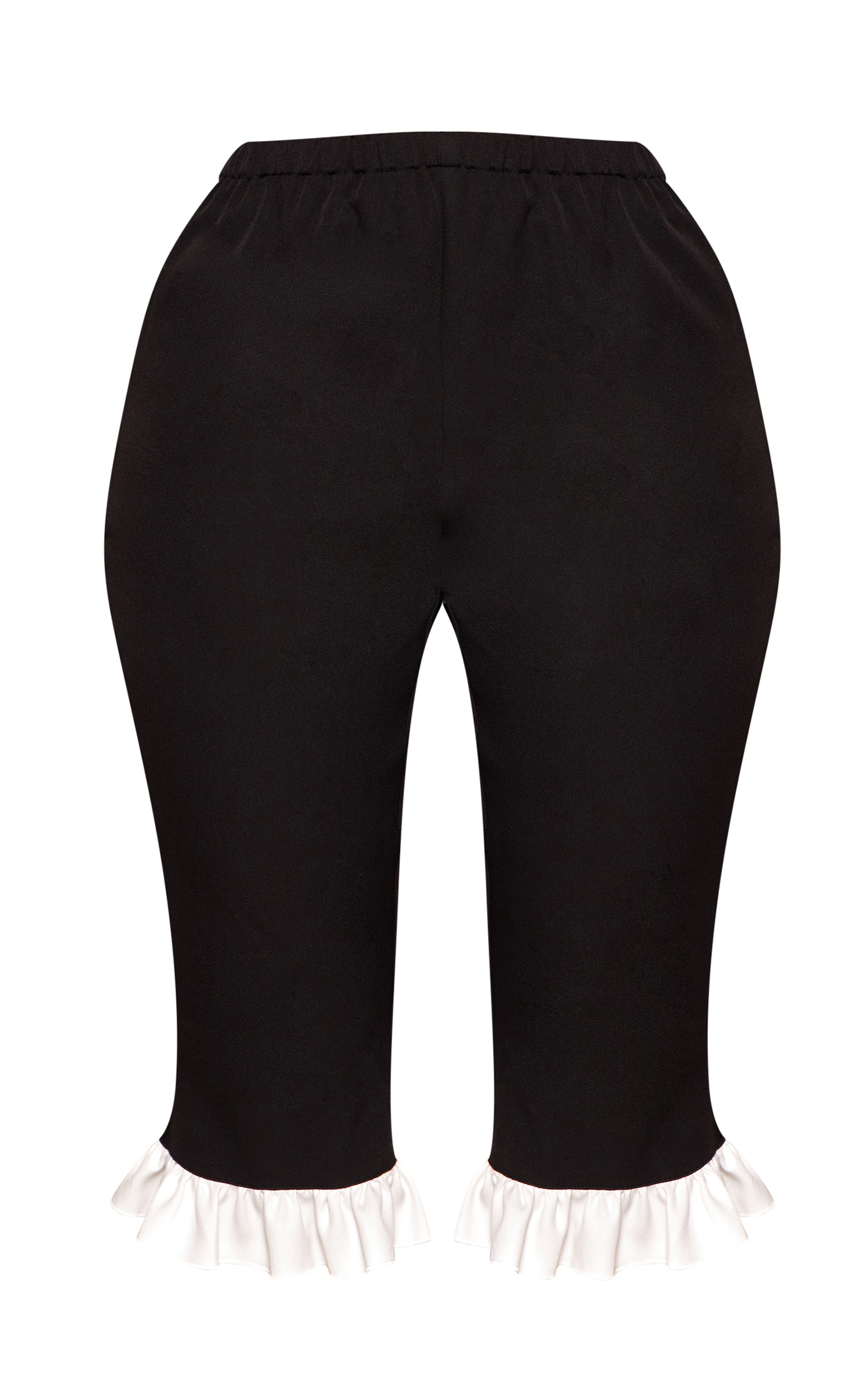 Petite Black Contrast Frill Hem Capri Pants image 5