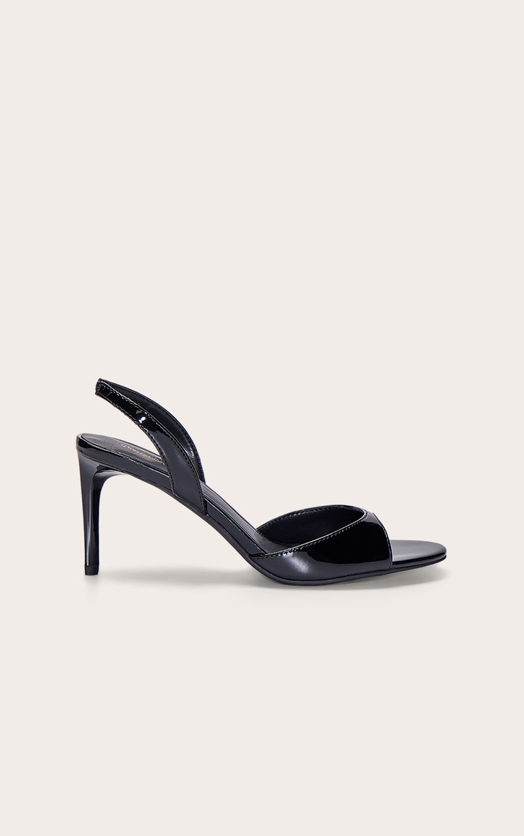 Black Patent Round Toe Barely There Heeled Sandals image 2