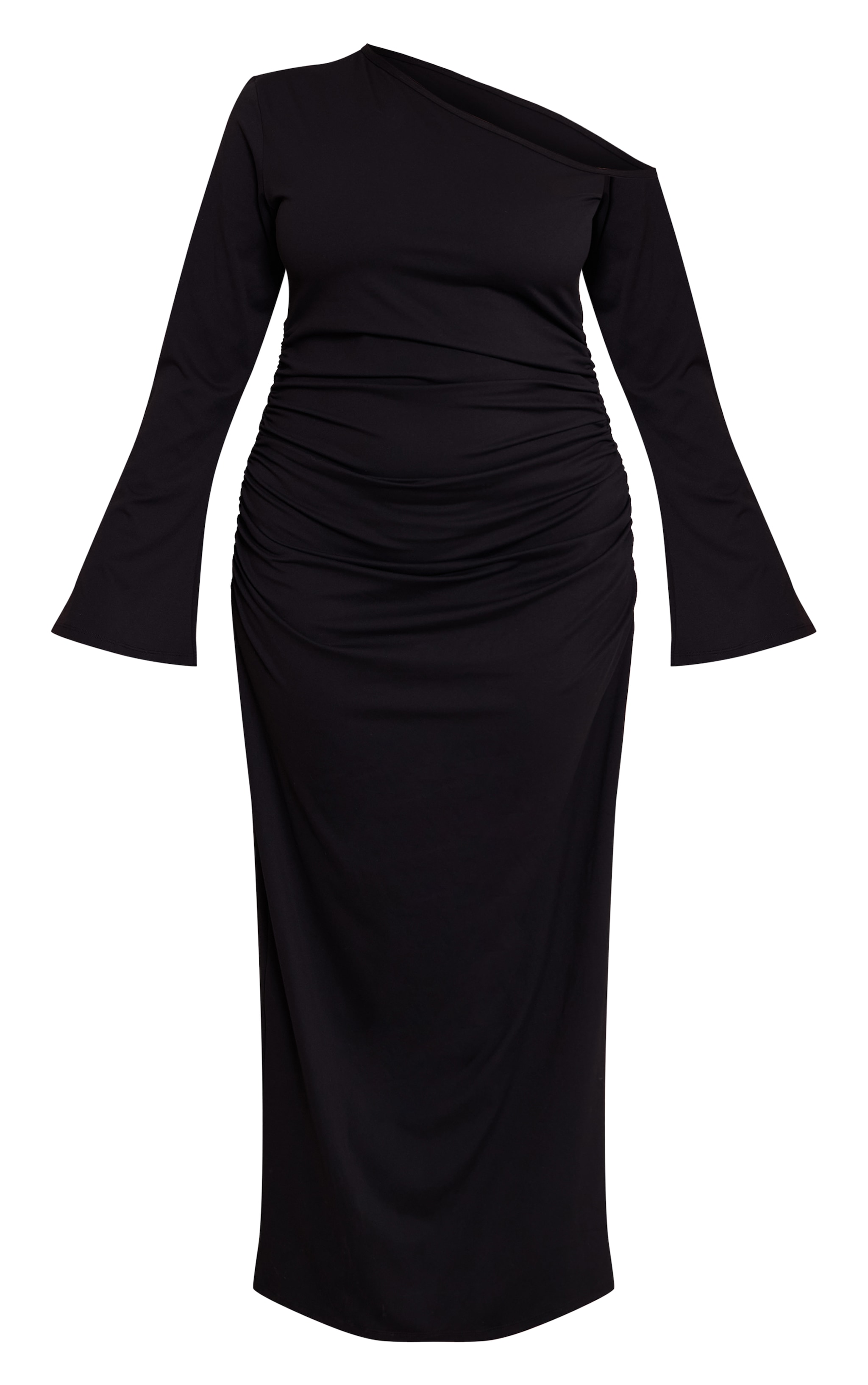 Plus Black Sculpt Bardot Ruched Side Long Sleeve Maxi Dress image 5