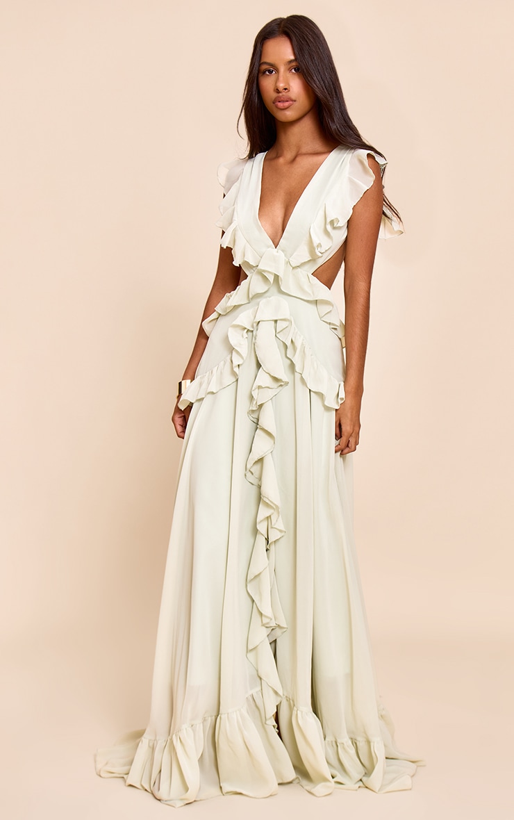 Petite Sage Frill Maxi Dress image 3