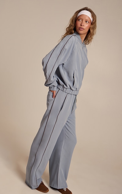 Light Blue Tricot Contrast Piping Wide Leg Track Pants