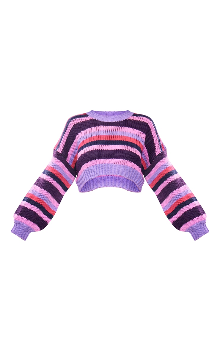 Lilac Super Chunky Knit Striped Oversized Crop Sweater image 5