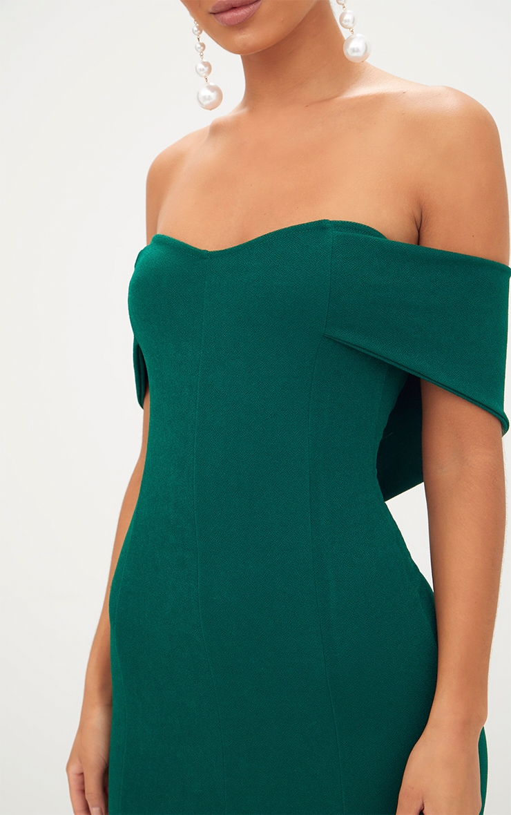 bardot emerald green dress Law of Attraction Bottle Green Bardot Draped Split Maxi Dress – Club L  London main image 0