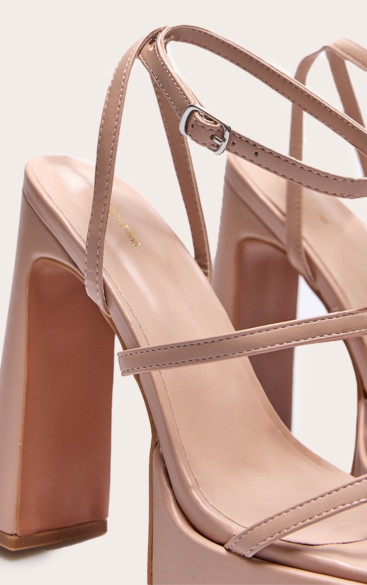 Nude Pu Square Toe Platform Heeled Sandals image 4