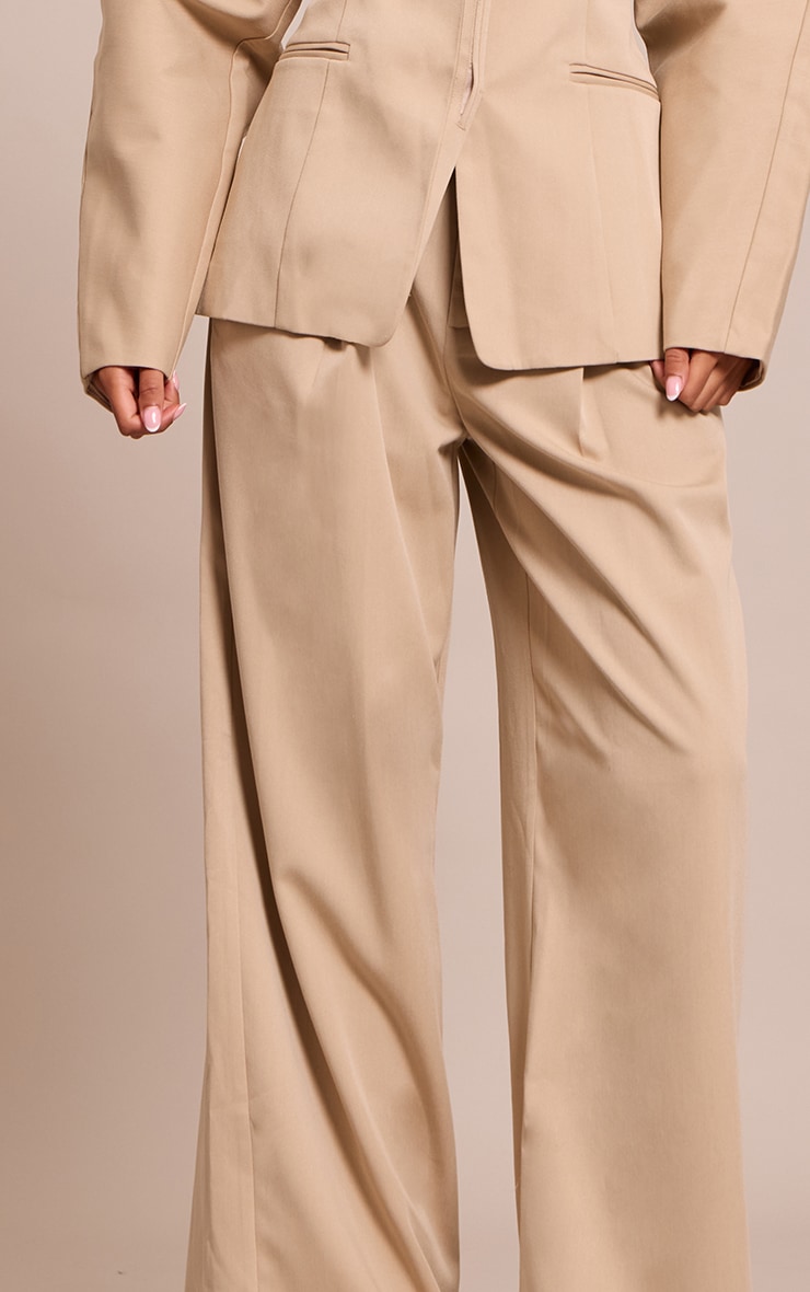 Tall Sand Premium Woven Tailored Wide Leg Pleated Front Pants image 4