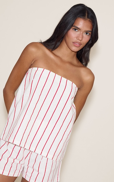 Top bustier élastique rouge à fines rayures