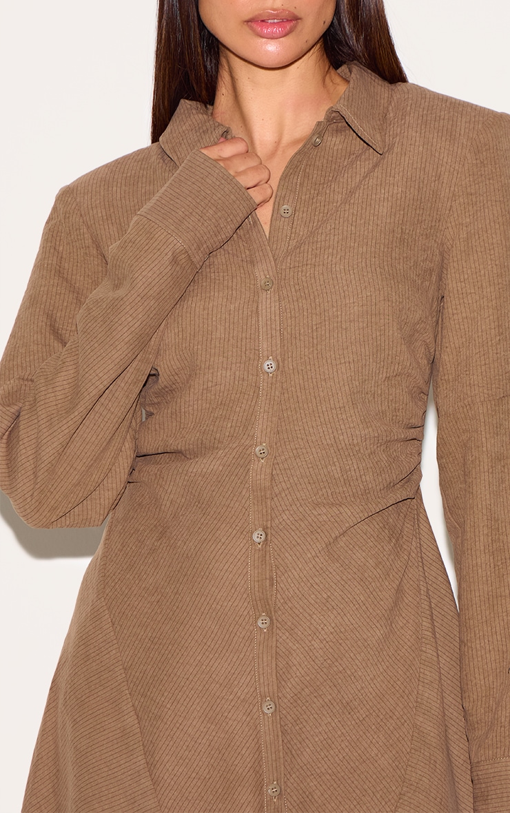 Mushroom Structured Ruched Detail Long Sleeve Shirt Dress image 4
