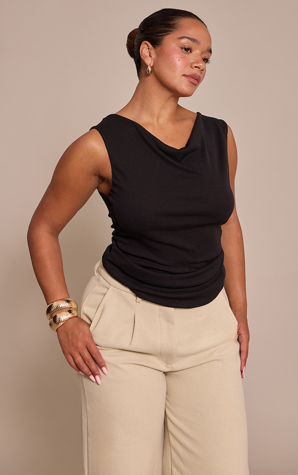 SHAPE black onion skin  ASYMMETRIC NECKLINE RUCHED TOP