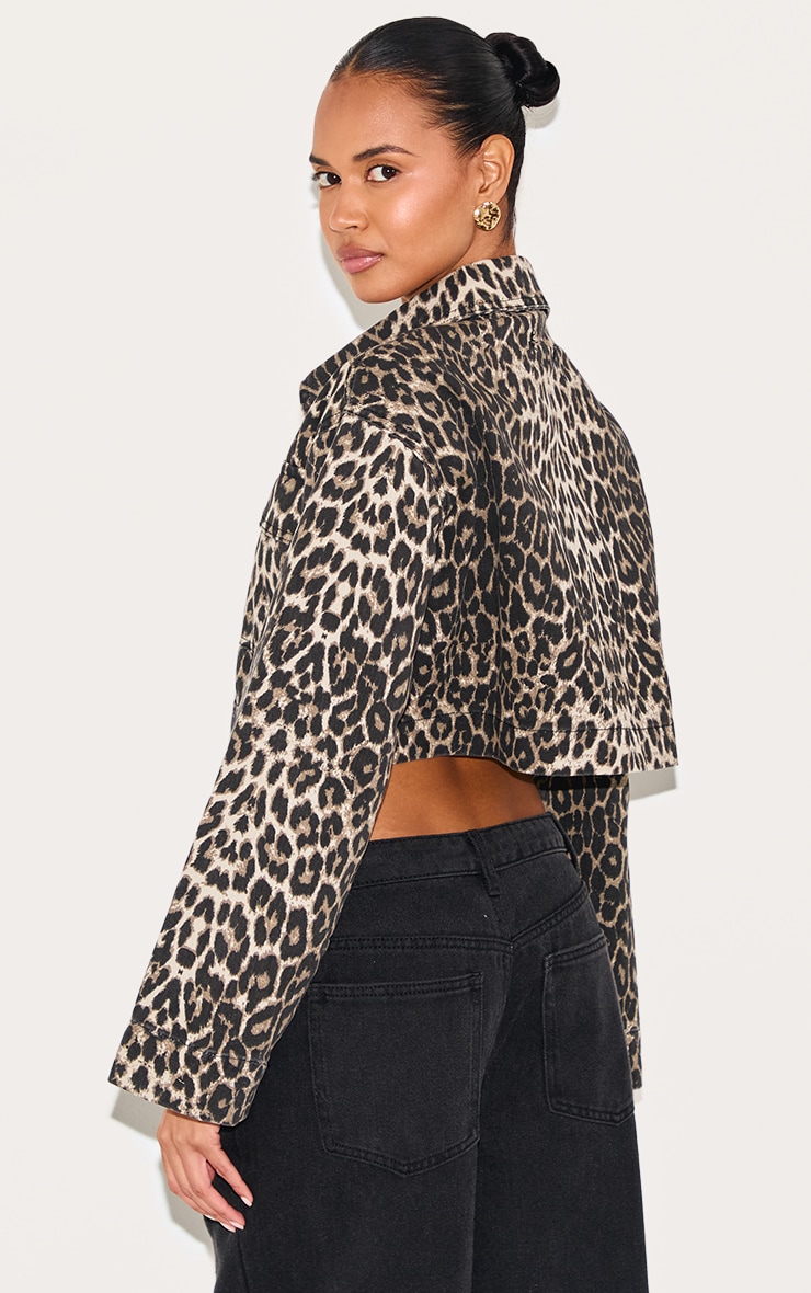 Leopard Print Denim Cropped Jacket image 2