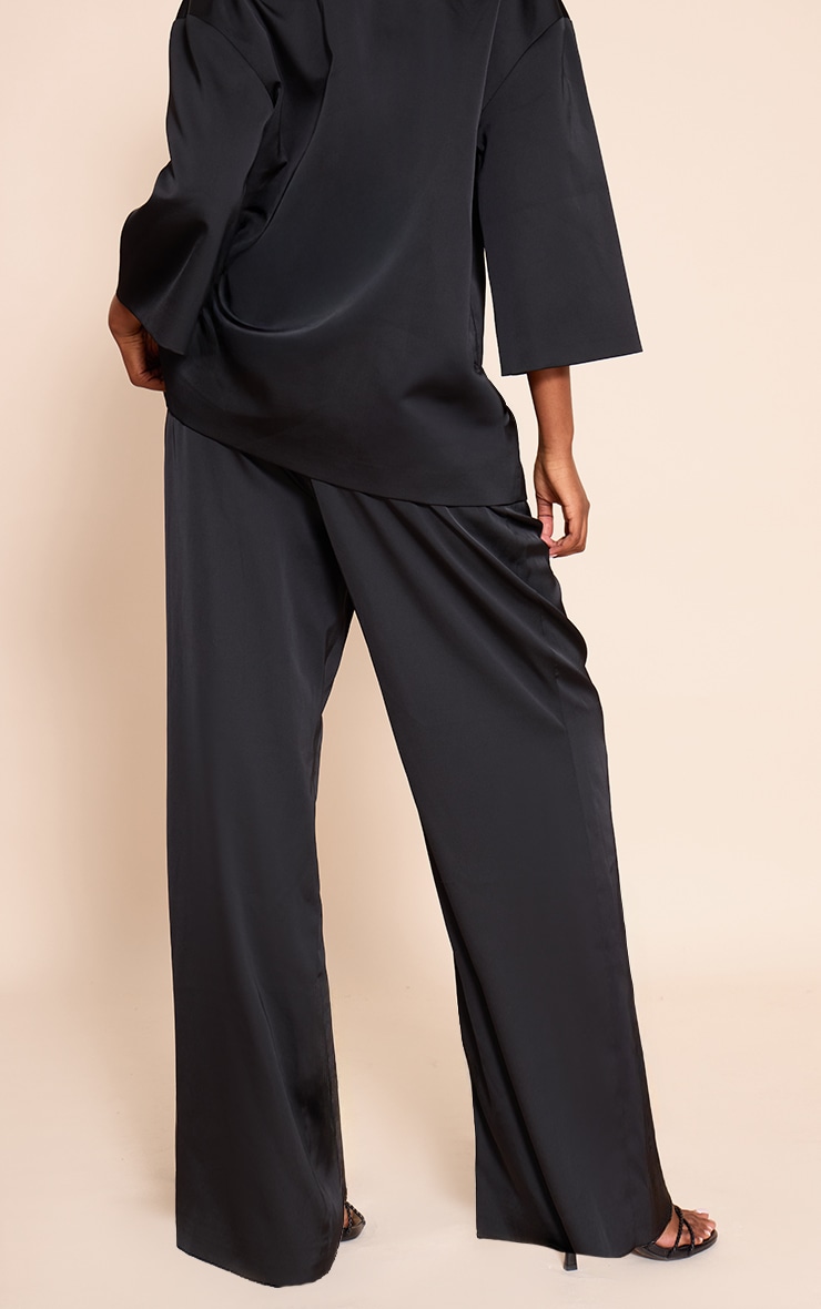 Black Tailored Satin Wide Leg Pants image 3