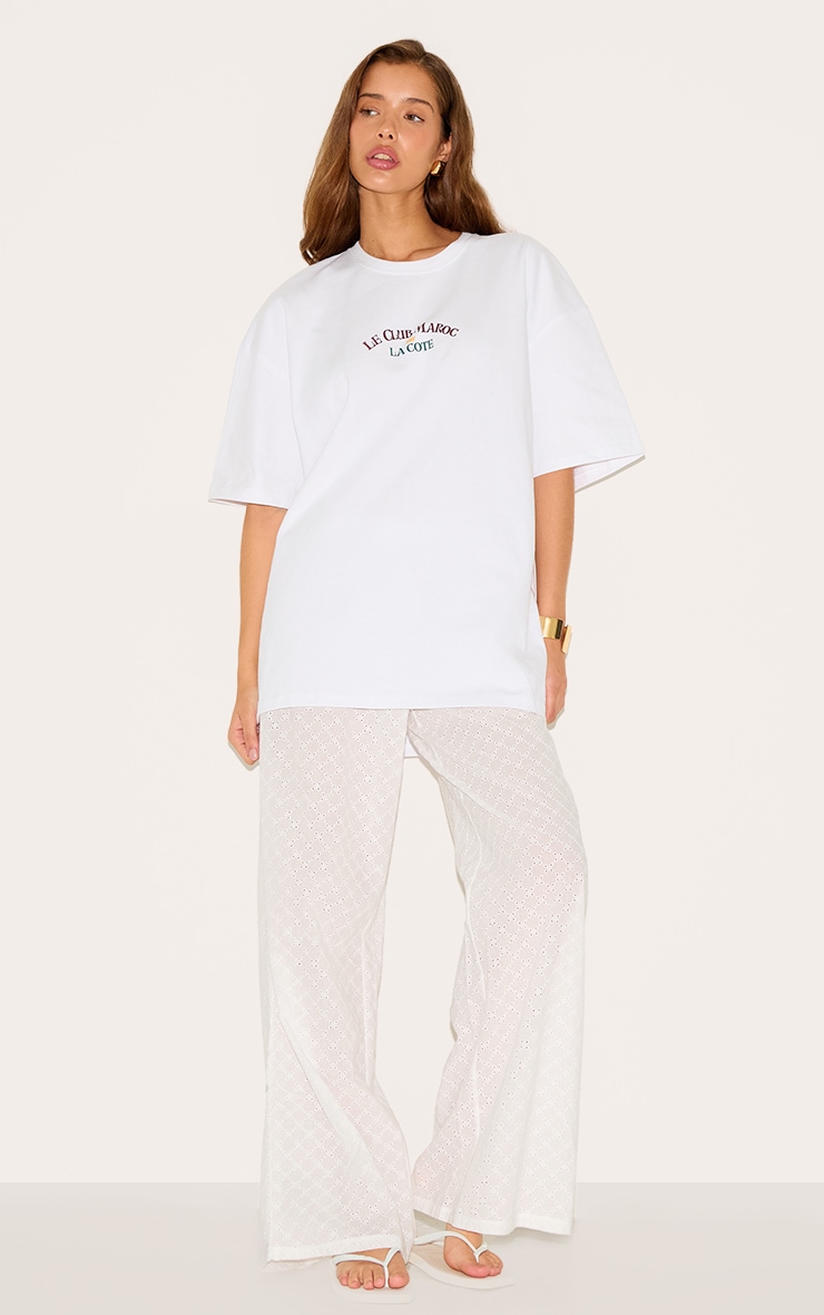 T-shirt oversize en coton blanc à graphique "Le Club Maroc" image 3