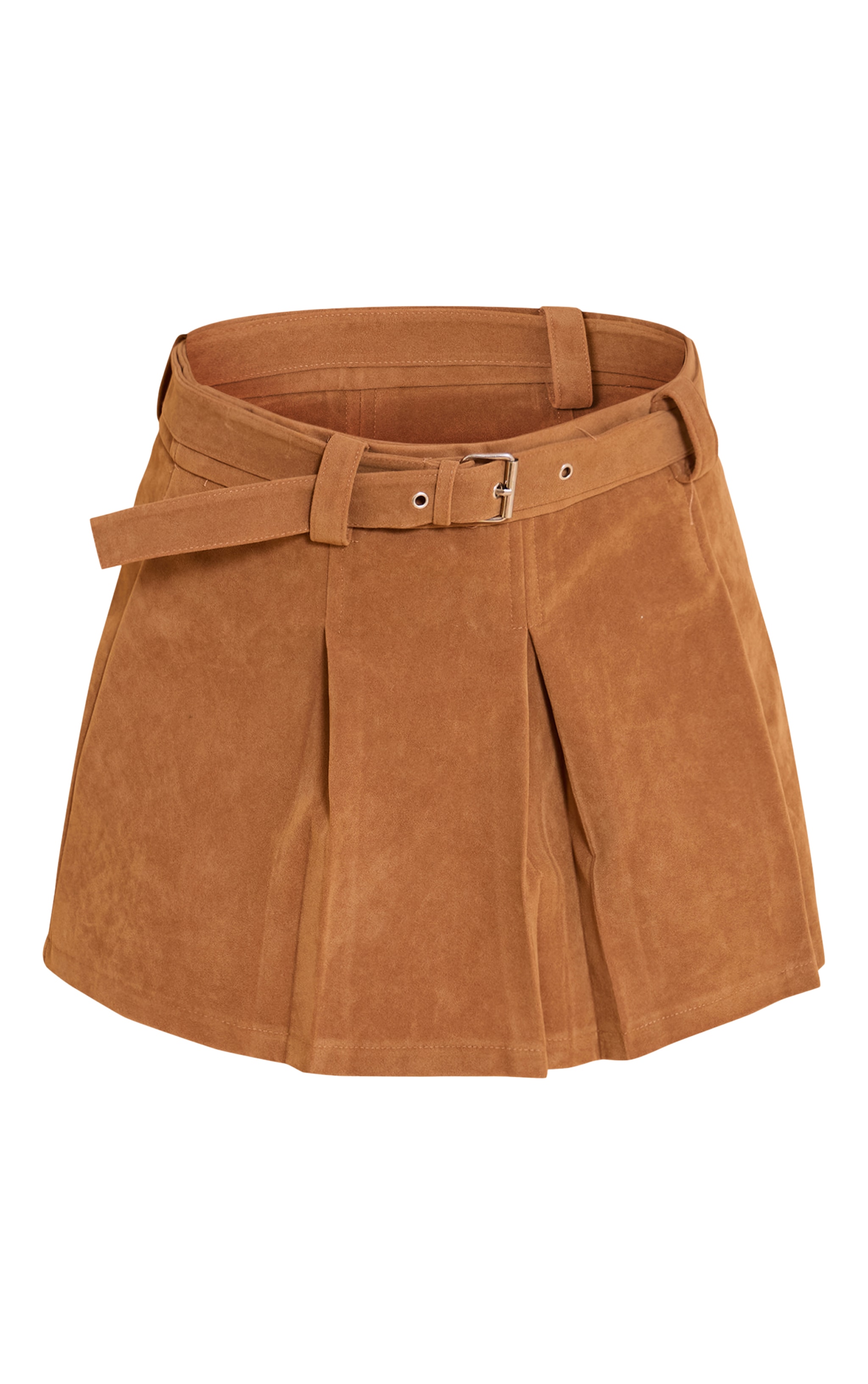 Camel Faux Suede Pleated Mini Skirt image 6