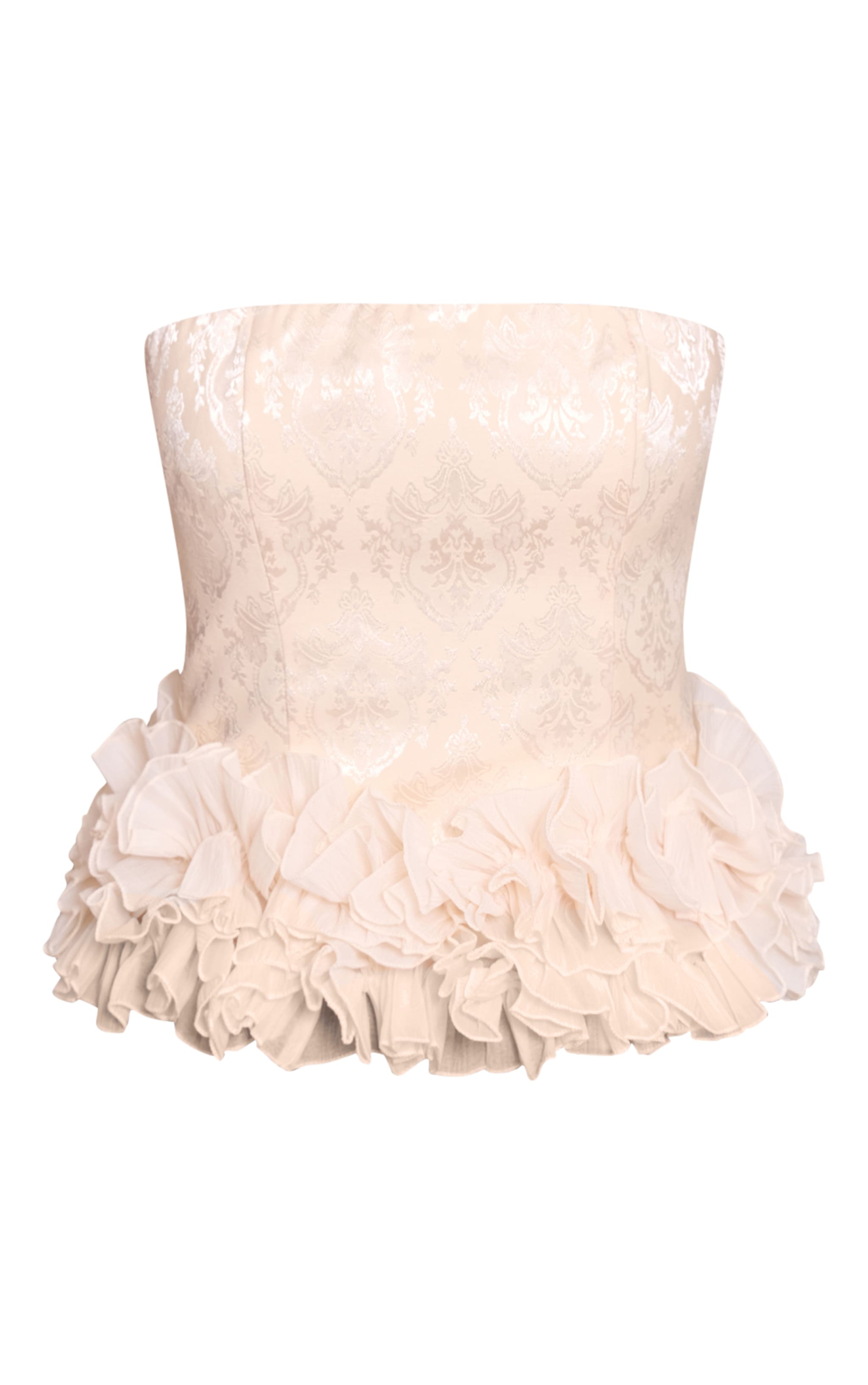Cream Embroidered Jacquard Frill Hem Bandeau Top image 5