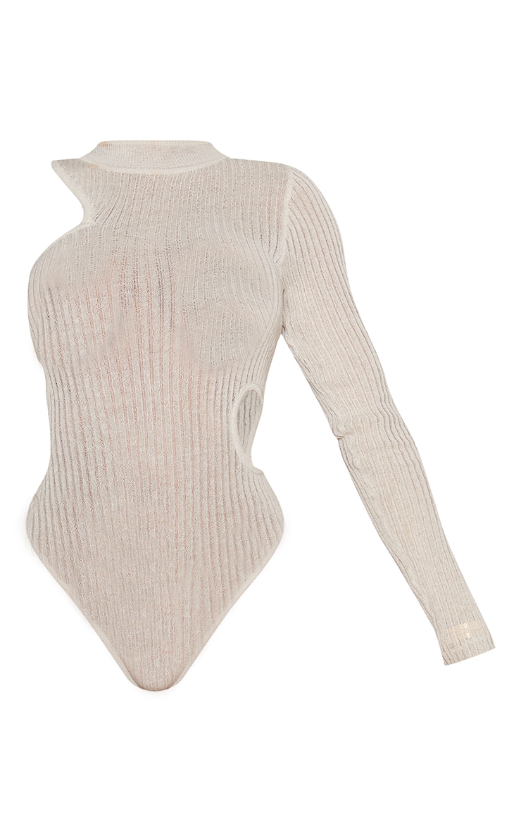 Shape Cream Sheer Knit Cut Out One Sleeve Bodysuit image 1