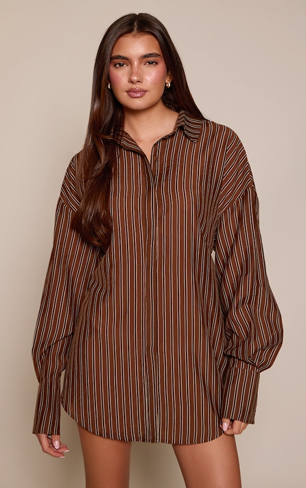 Brown Striped Tie Back Shirt Dress