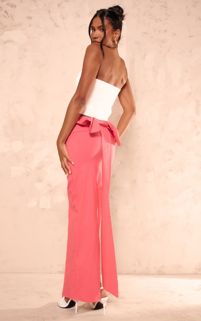 Jupe longue tissée stretch rose vif oversize à détail noeud