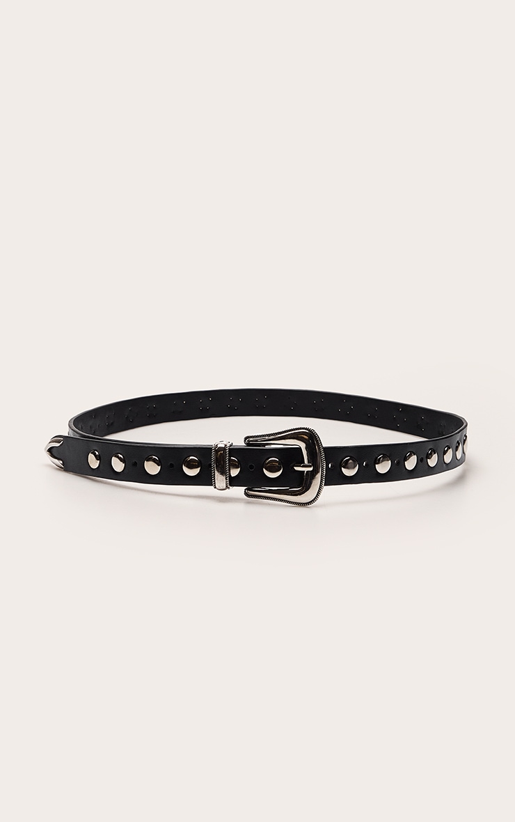 Black Skinny Flat Dome Stud Belt image 2