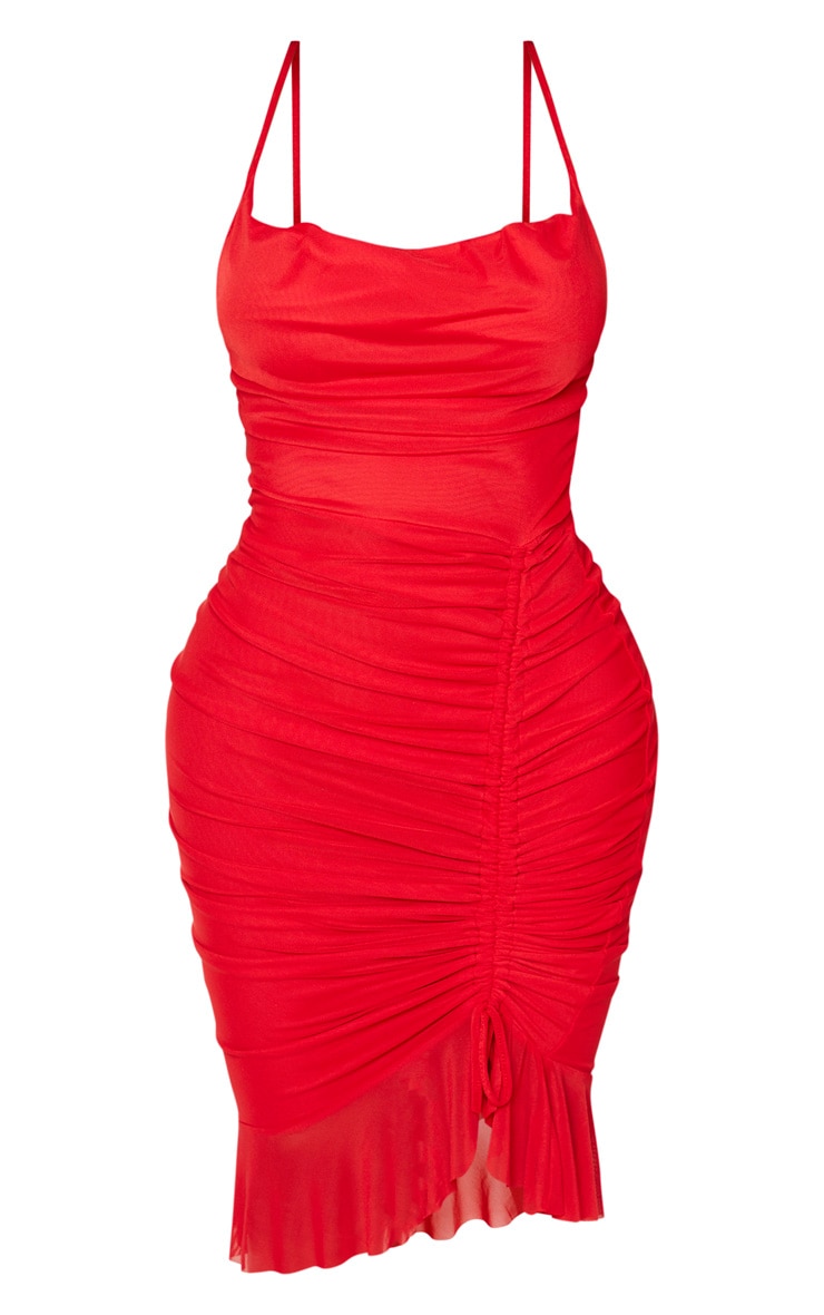 red mesh midi dress