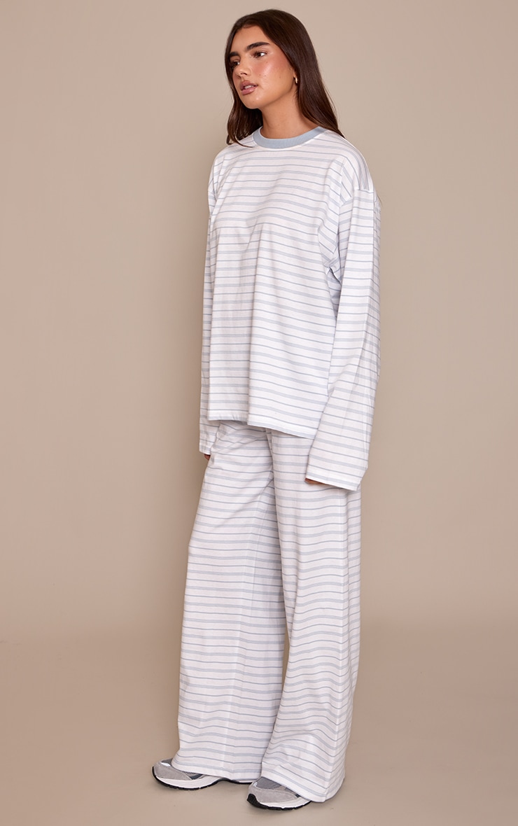 Dusty Blue Striped Wide Leg Drawstring Trousers image 2