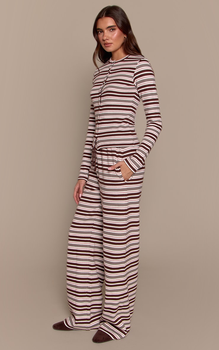 Brown Stripe Soft Touch Wide Leg Joggers image 2