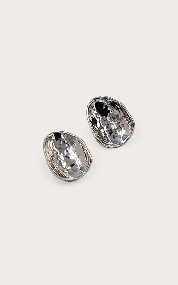 Silver Hammered Disc Stud Earrings image 3