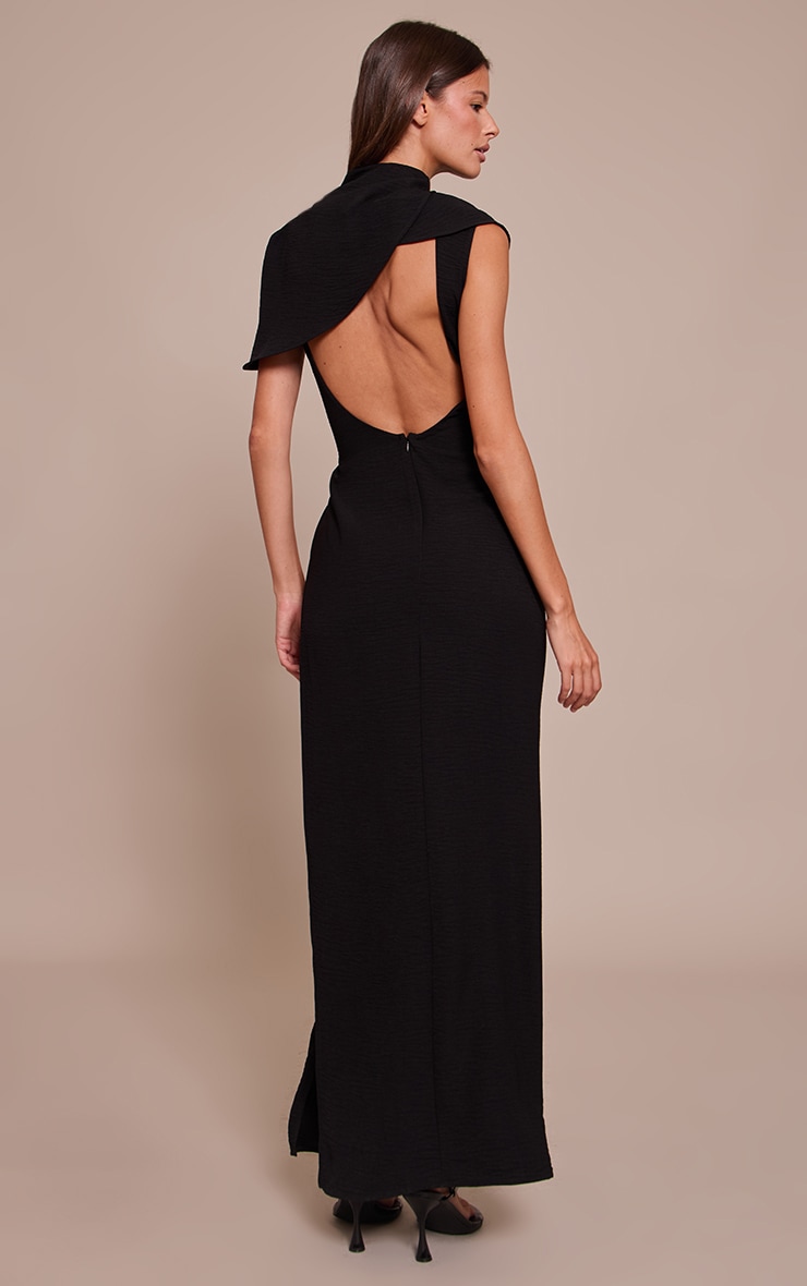 Black Textured High Neck Pleated Maxi Dress image 2