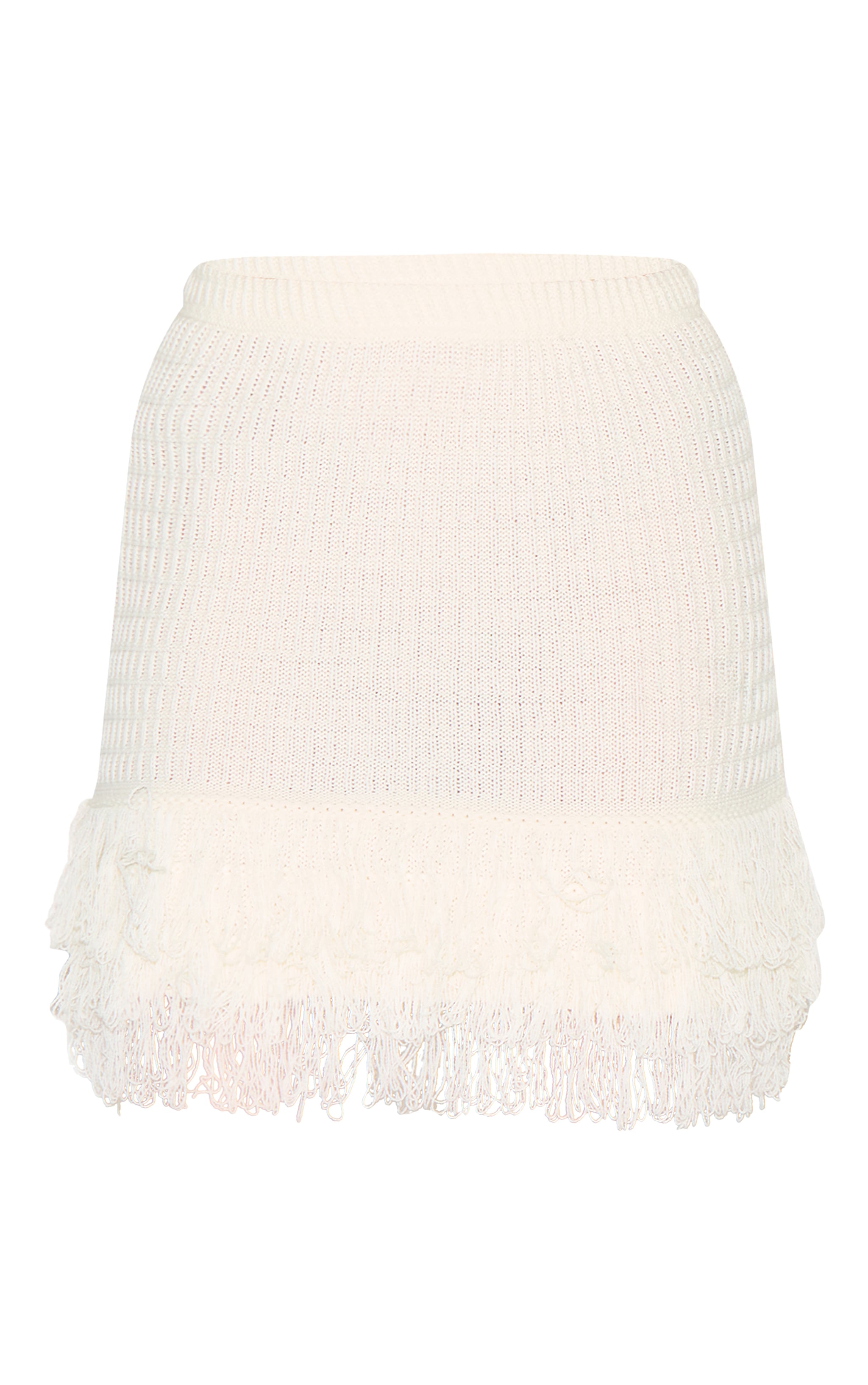 Petite Cream Rib Fringe Hem Knit Skirt image 6