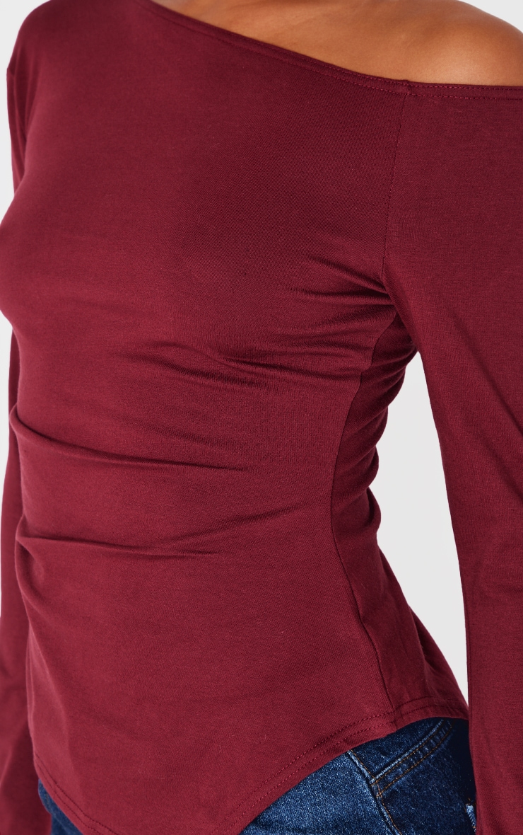 Burgundy Cotton Ruched Side Long Sleeve Top image 4