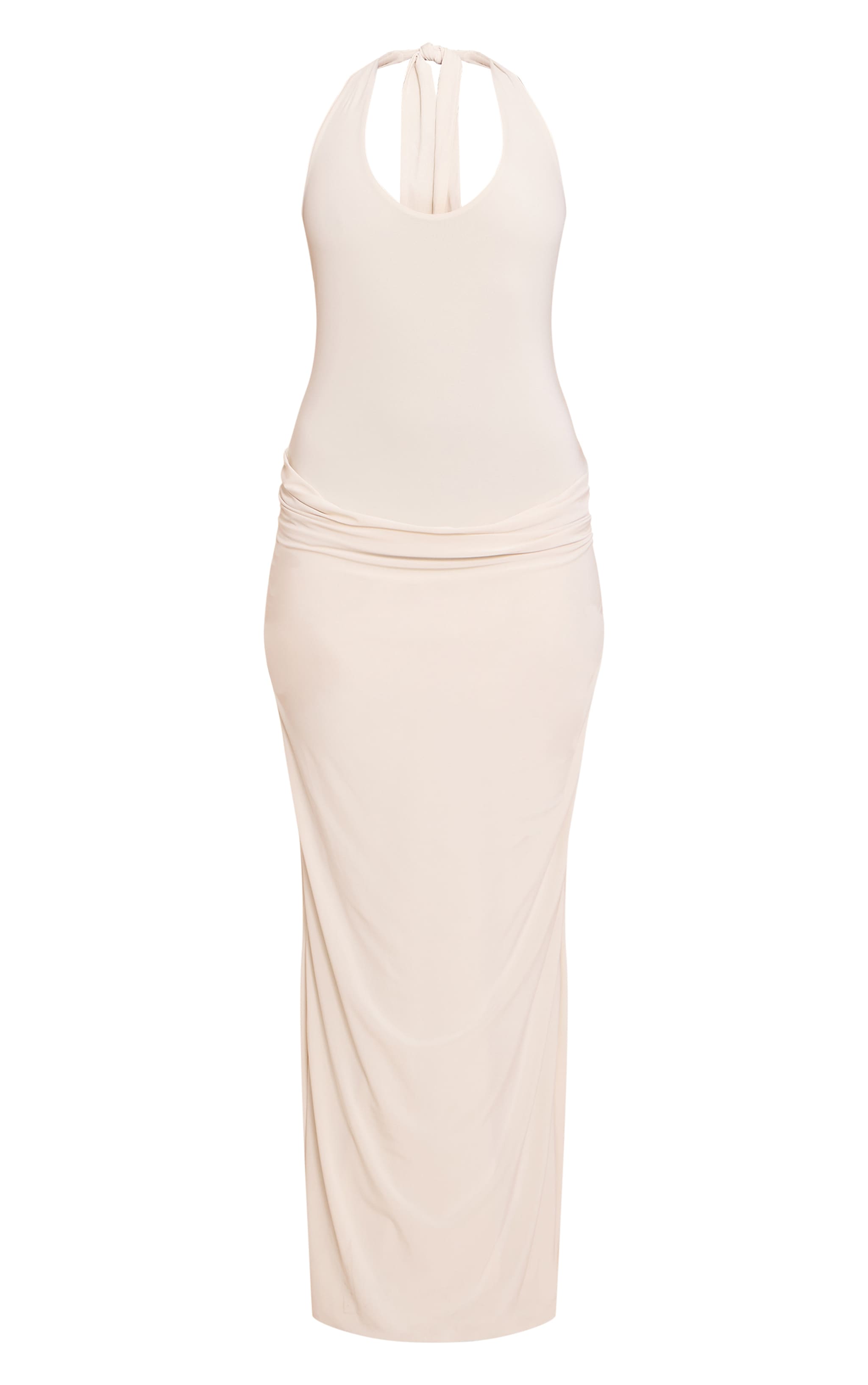 Buttercream Slinky Halterneck Ruched Detail Maxi Dress image 5