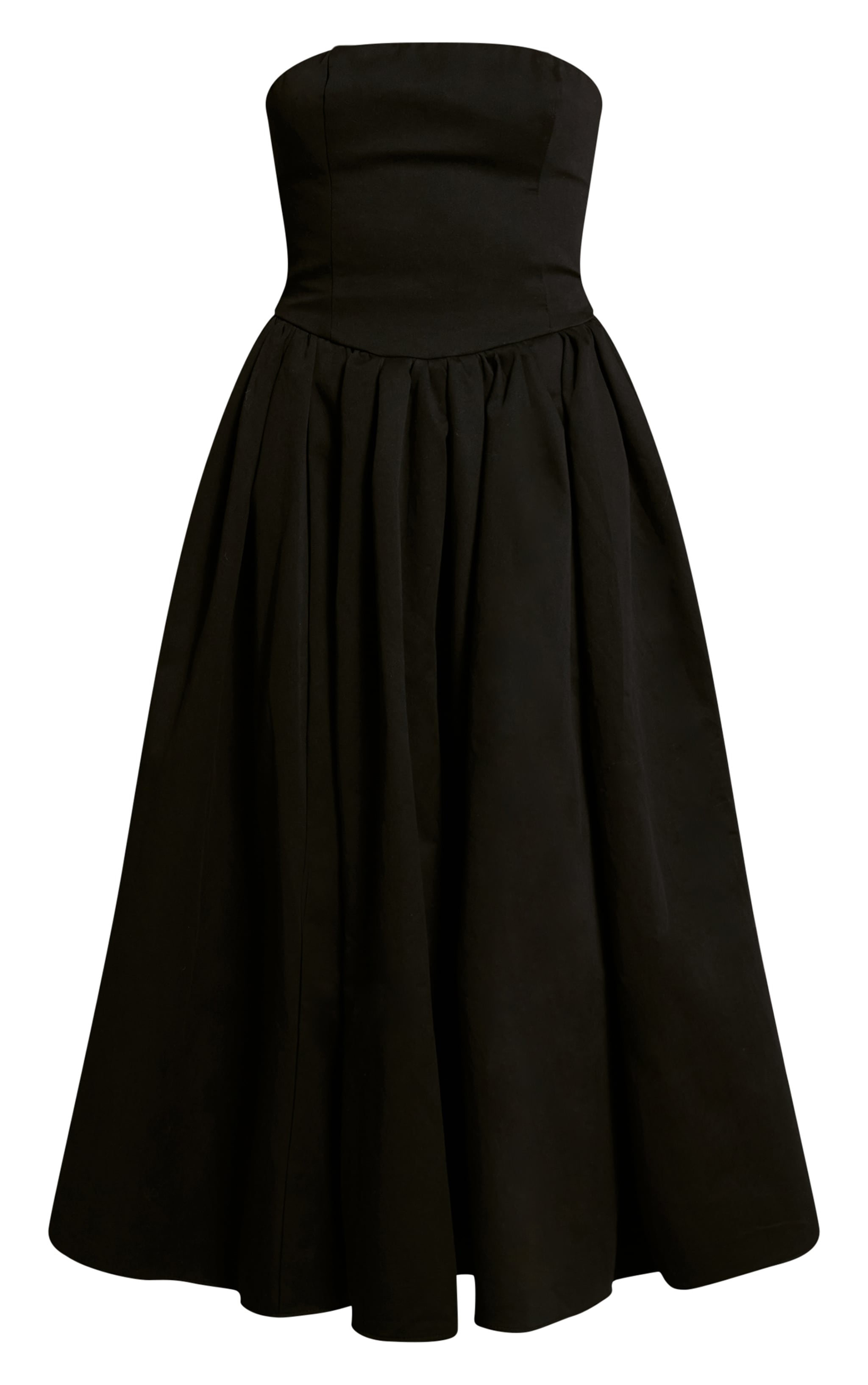 Black Woven Bandeau Ruched Skater Midaxi Dress image 5