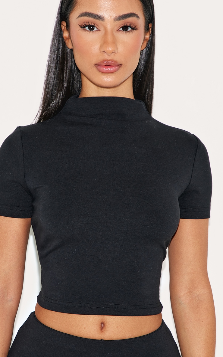 Petite Black Modal Cap Sleeve Crop Top image 4