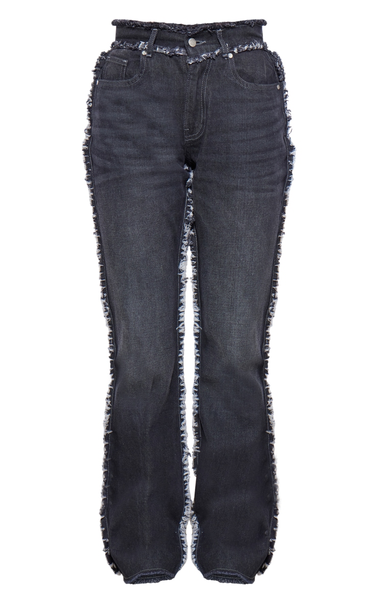 Tall Washed Black Open Seam Detail Straight Leg Jeans image 5