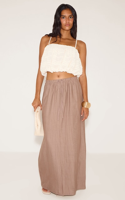Mocha Textured Draw String Maxi Skirt