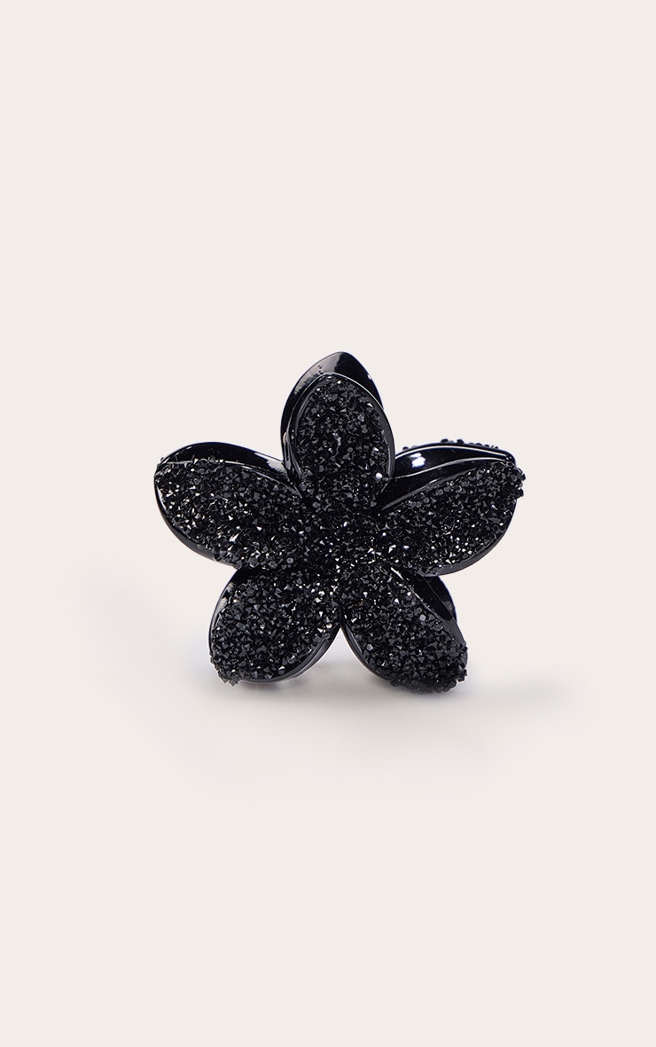 Black Crystal Lily Flower Hair Clip image 2