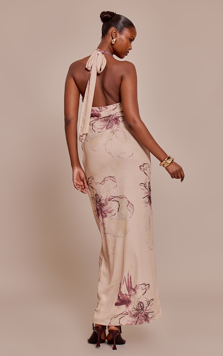 Cream Printed Chiffon High Neck Maxi Dress image 2