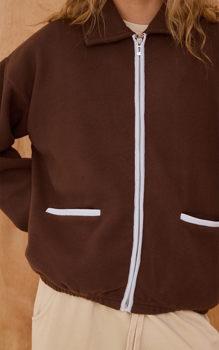 Espresso Contrast Binding Zip Up Fleece image 4