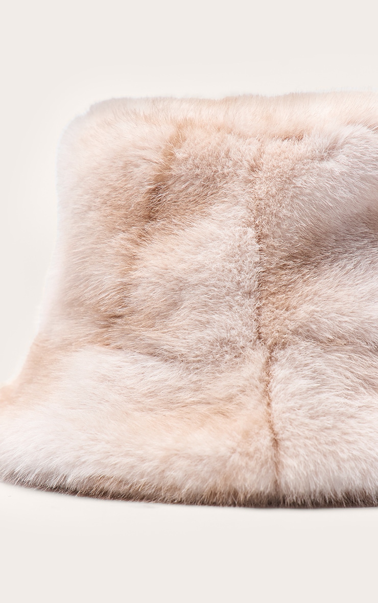 Cream Faux Fur Bucket Hat image 3