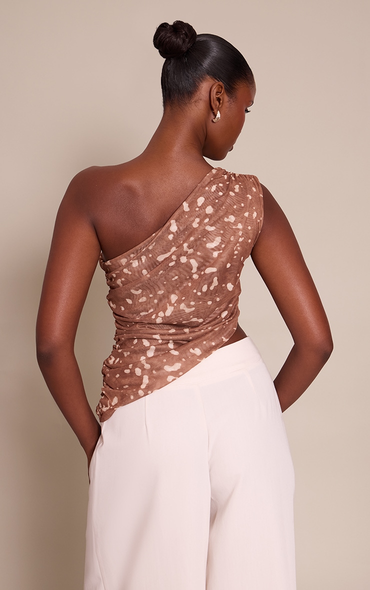 Printed Mesh Asymmetric One Shoulder Top image 2
