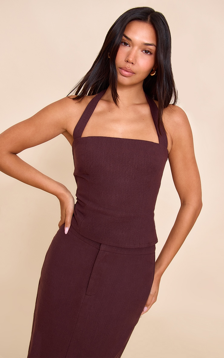 Deep Chocolate Premium Linen A Line Maxi Skirt image 4