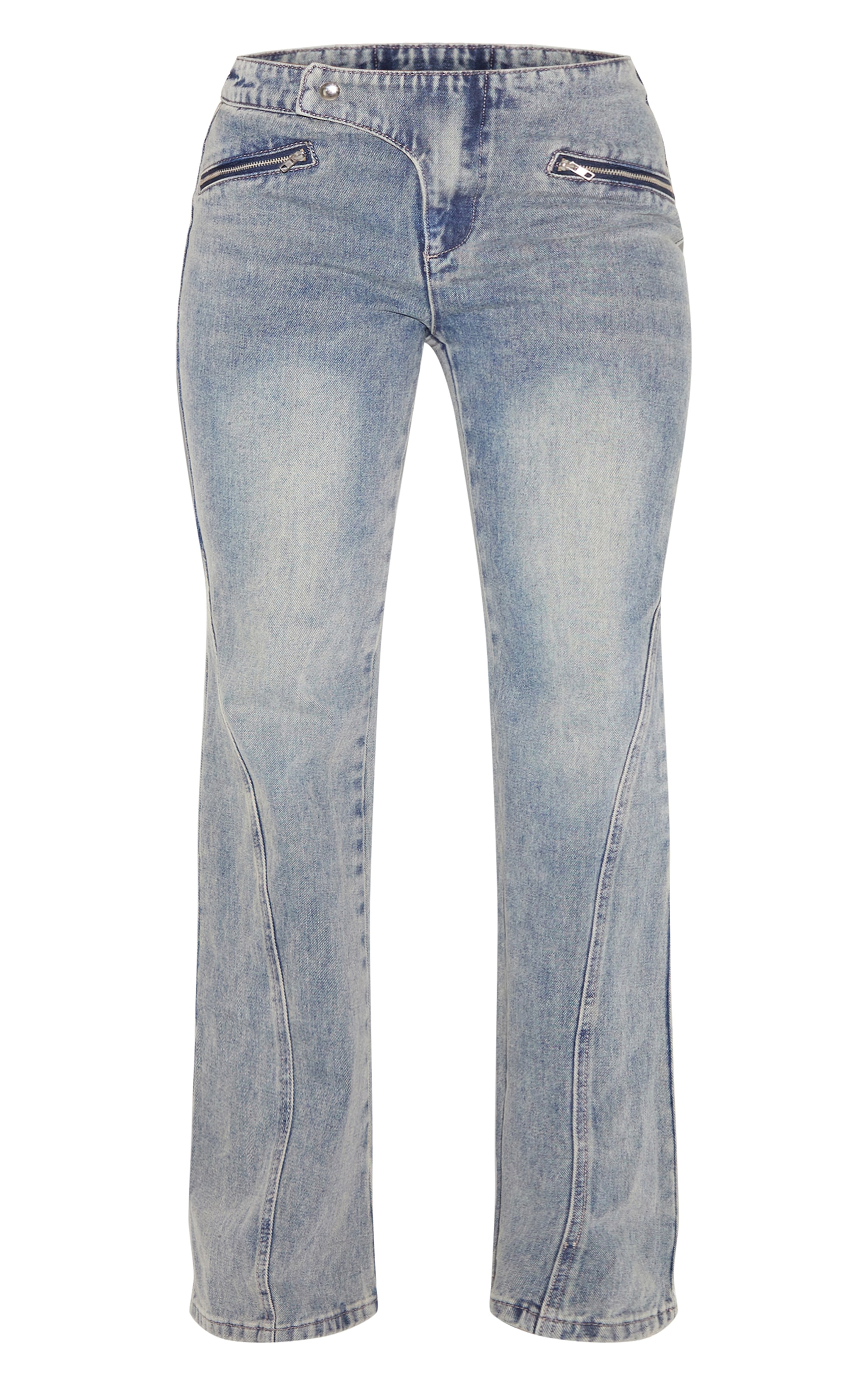 Vintage Asymmetric Waistband Jet Zip Detail Flared Jeans image 5