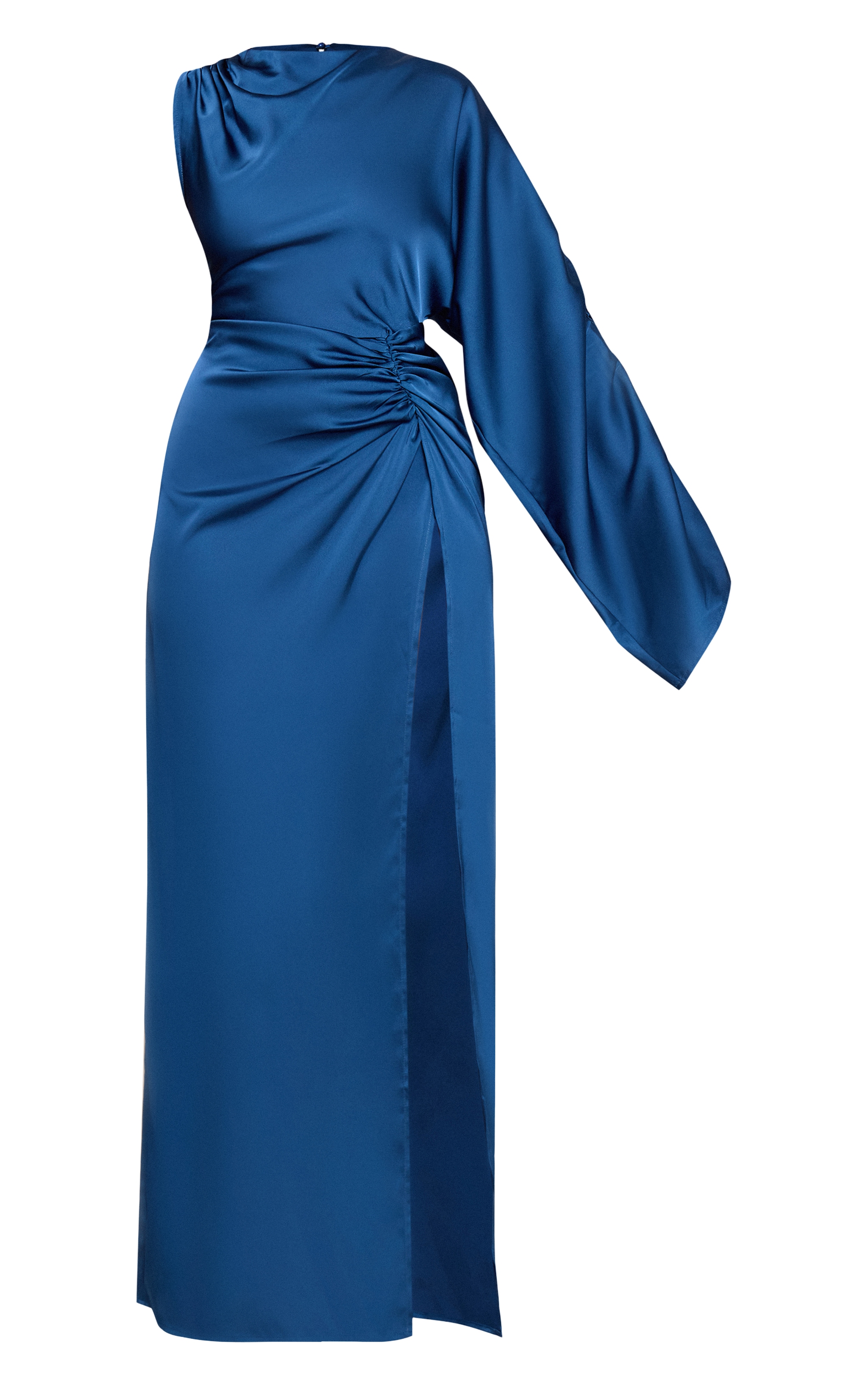 Navy Satin Asymmetric Cape Detail Maxi Dress image 5