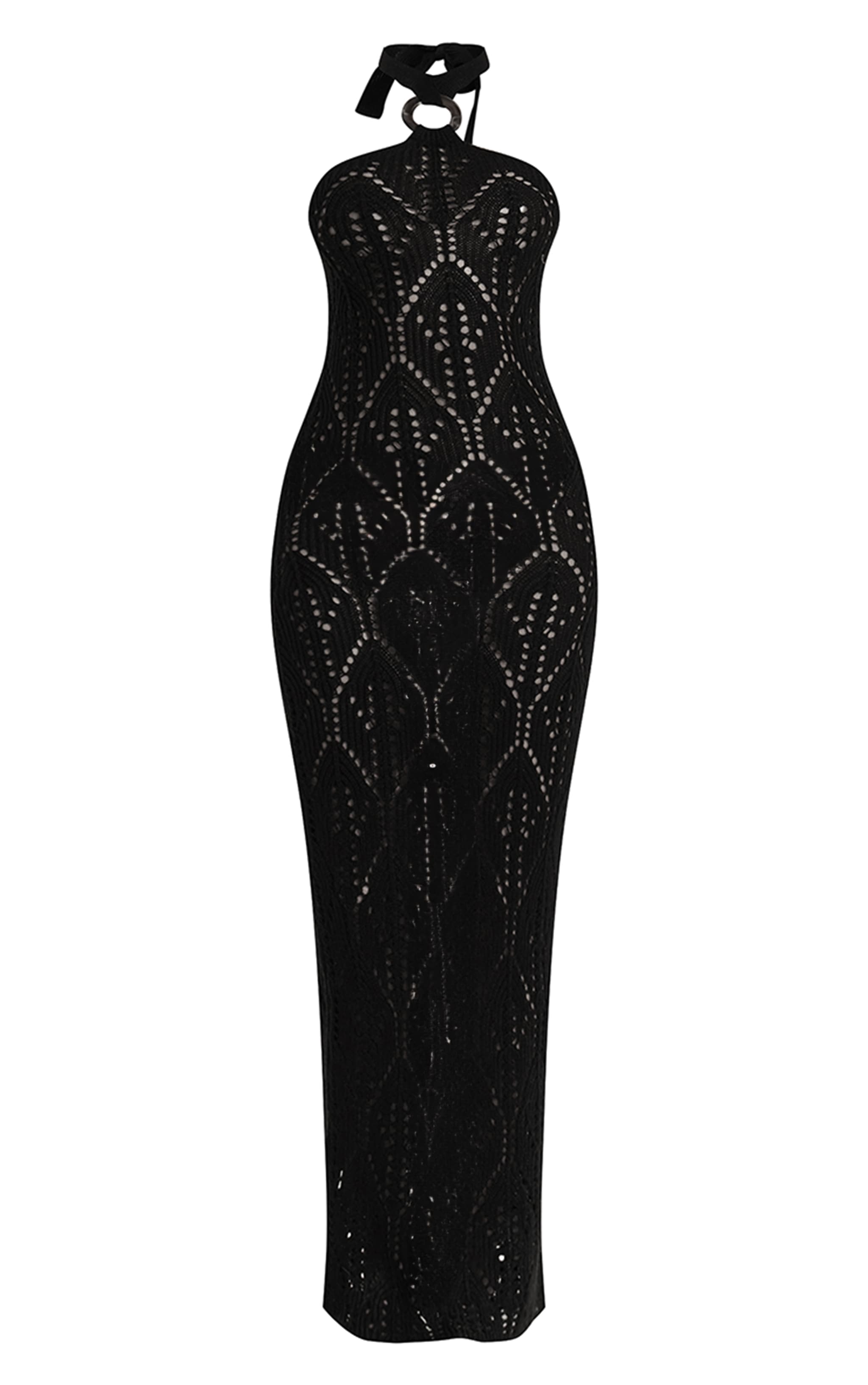 Robe de plage longue en maille style crochet noire à dos nu image 5