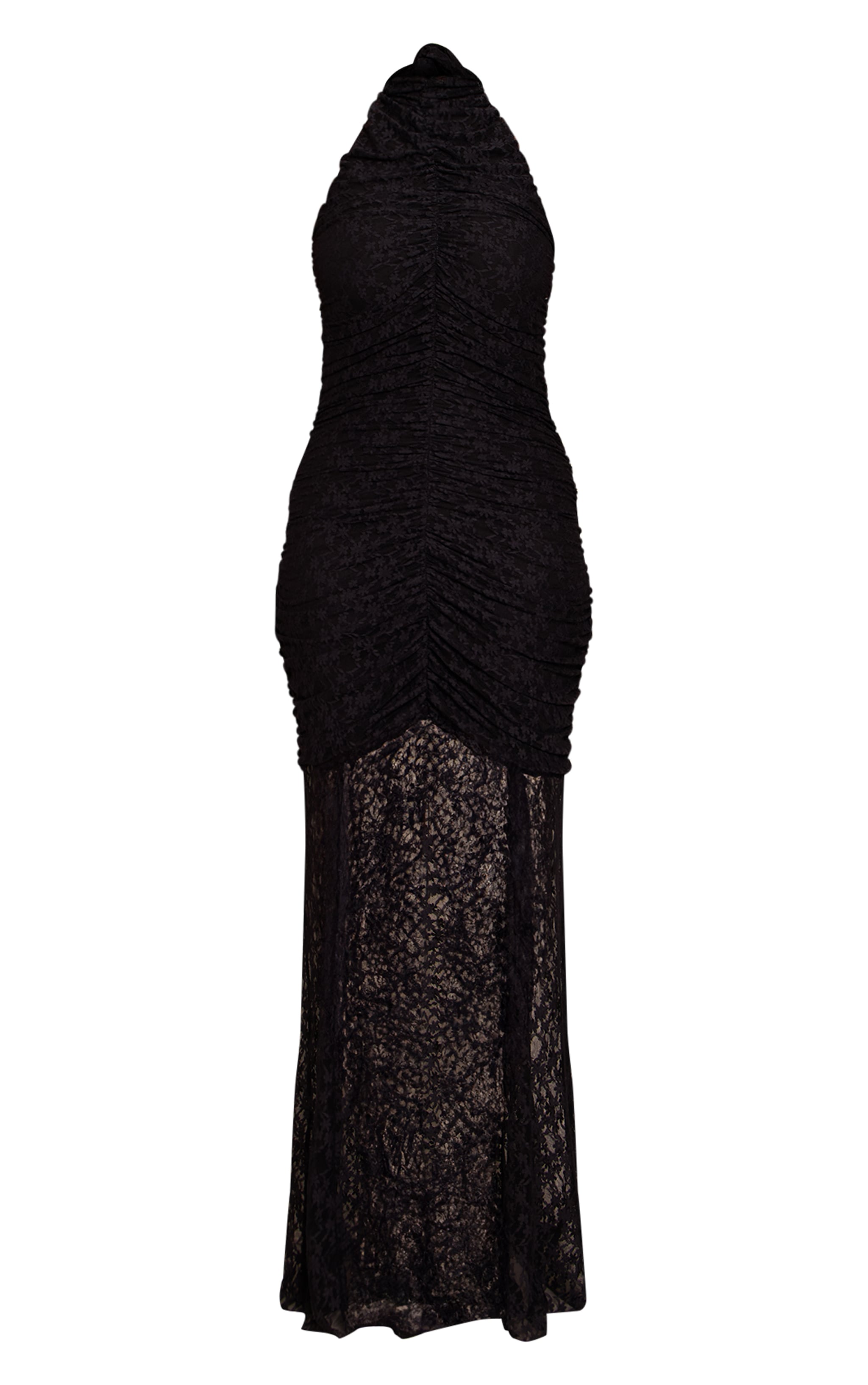 Shape Black Lace Ruched High Neck Dropped Hem Maxi Dress image 5
