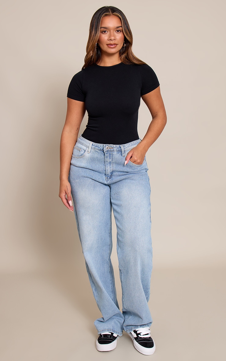 Shape Black Boat Neck Short Sleeve Seamless Bodysuit image 3