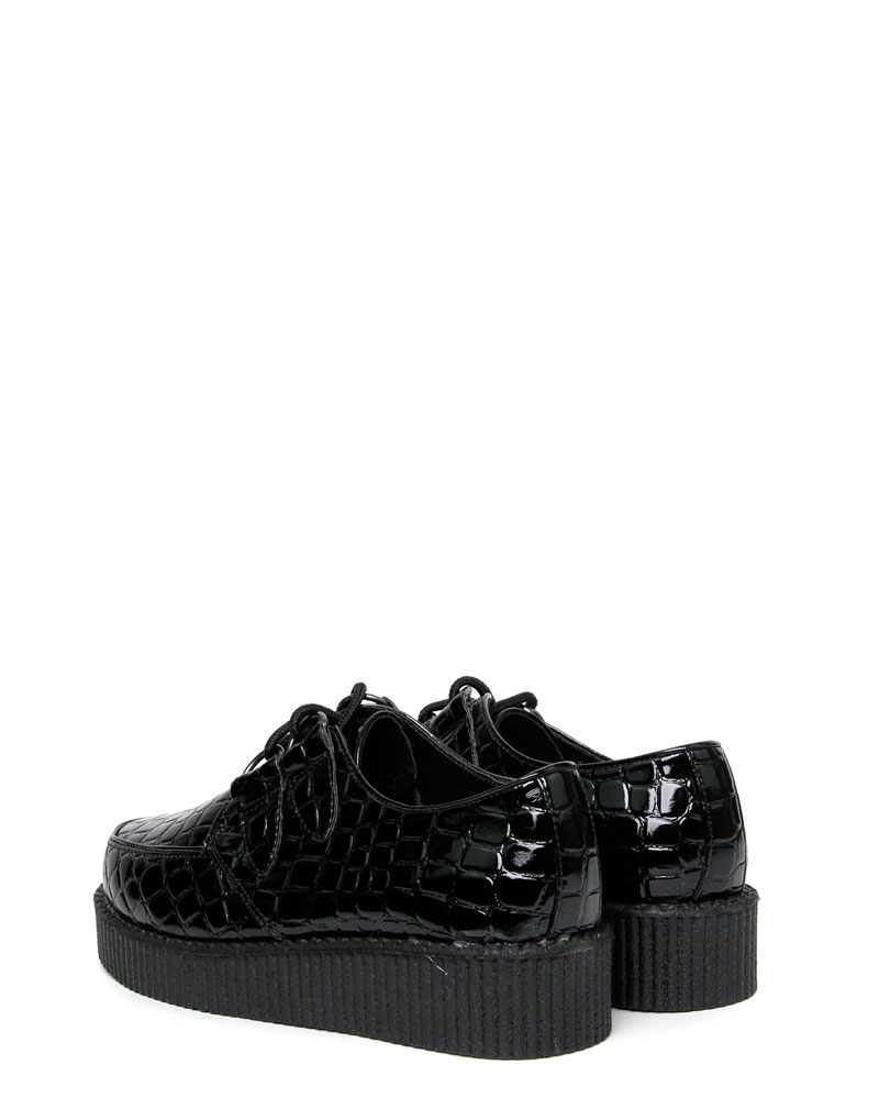 Mia Black Patent Croc Print Creeper Shoe PrettyLittleThing