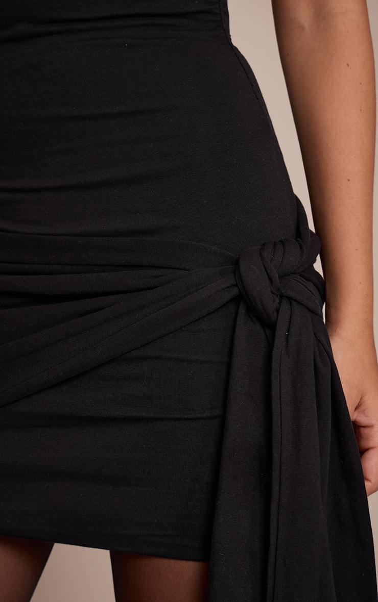 Black Tie Wrap Short Sleeve Bodycon Dress image 4