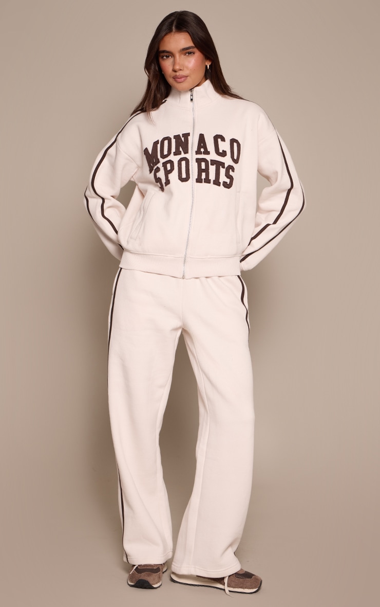 Cream Contrast Monaco Applique Zip Through Sweatshirt image 3