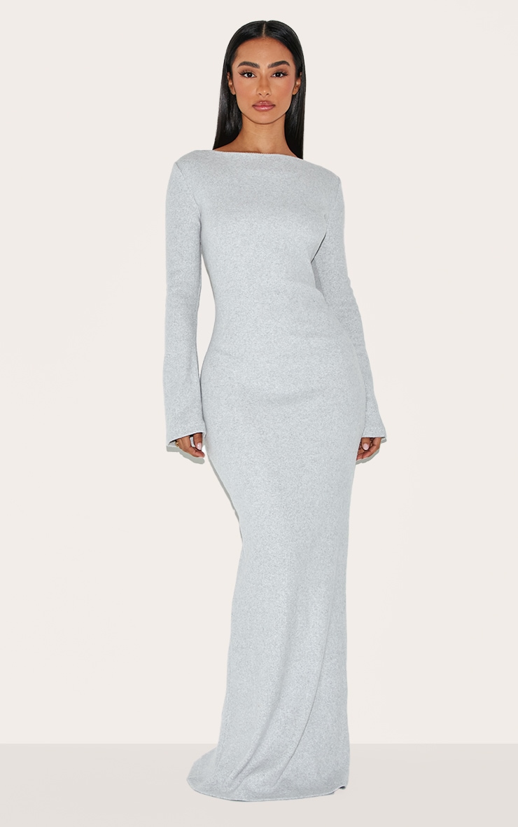 Petite Grey Ribbed Maxi Dress image 1