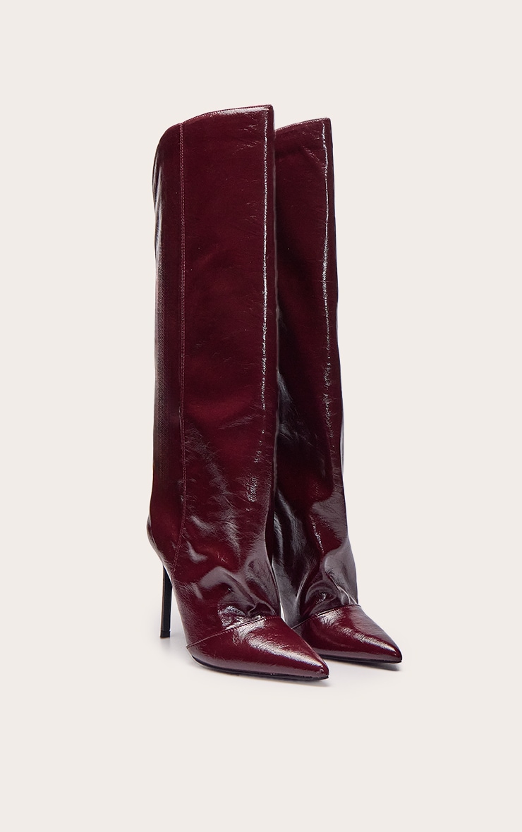 Burgundy Crinkle Chunky Straight Shaft Knee Boot image 3